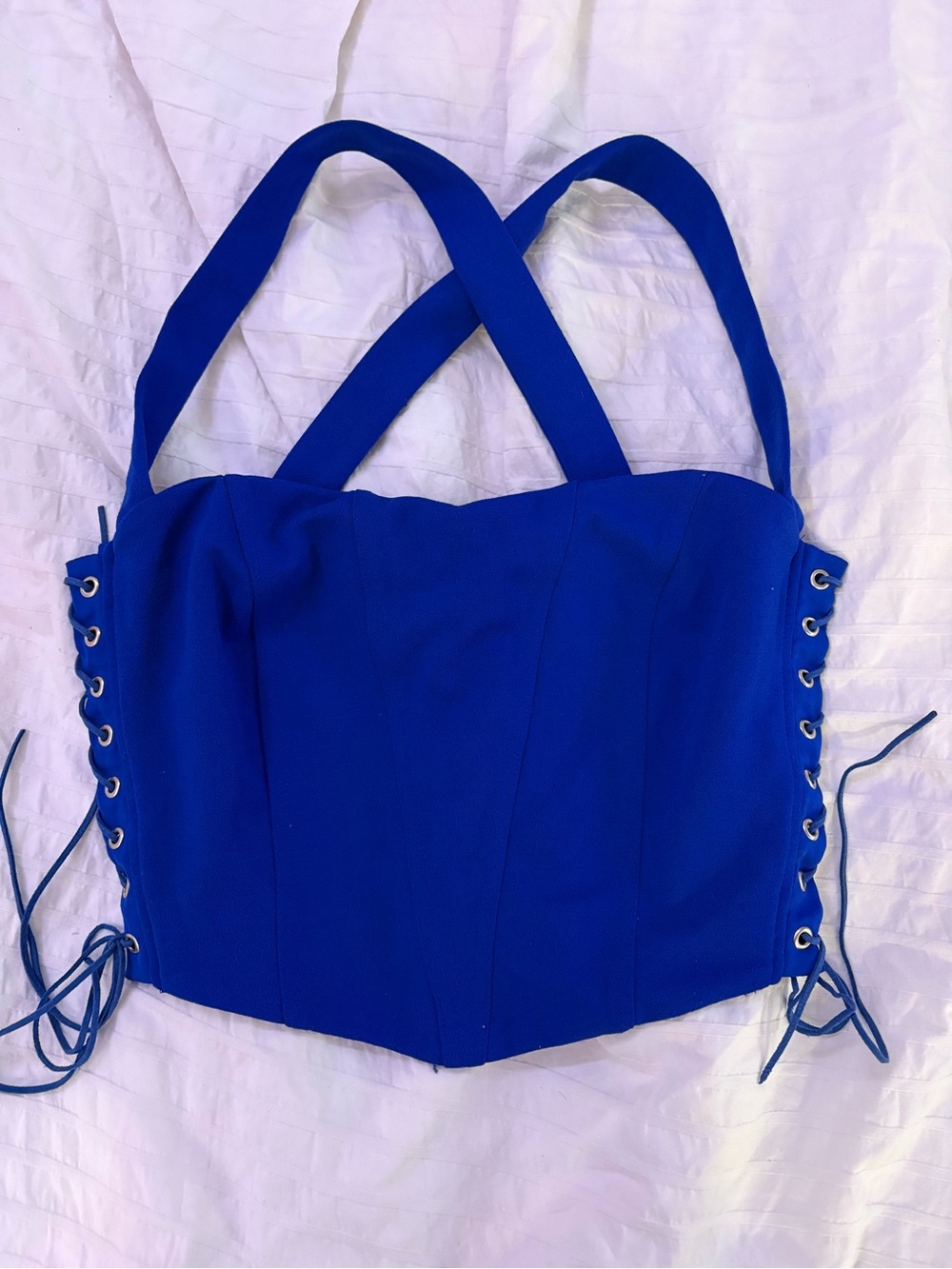 Blue Lace-Up Strappy Bustier Top